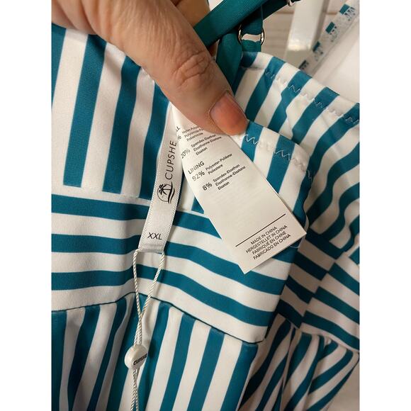 Cupshe Size XXL Green White Stripe Ruffle One Piece Swimsuit Nautical Sailor NWT - Picture 5 of 6